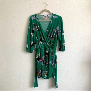 New York & Company Green Floral Romper with 3/4 Sleeves